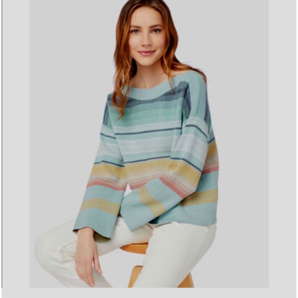 Pendleton Horizon Sweater Womens L Blue Multi Stripe Boat Neck Boxy oversized